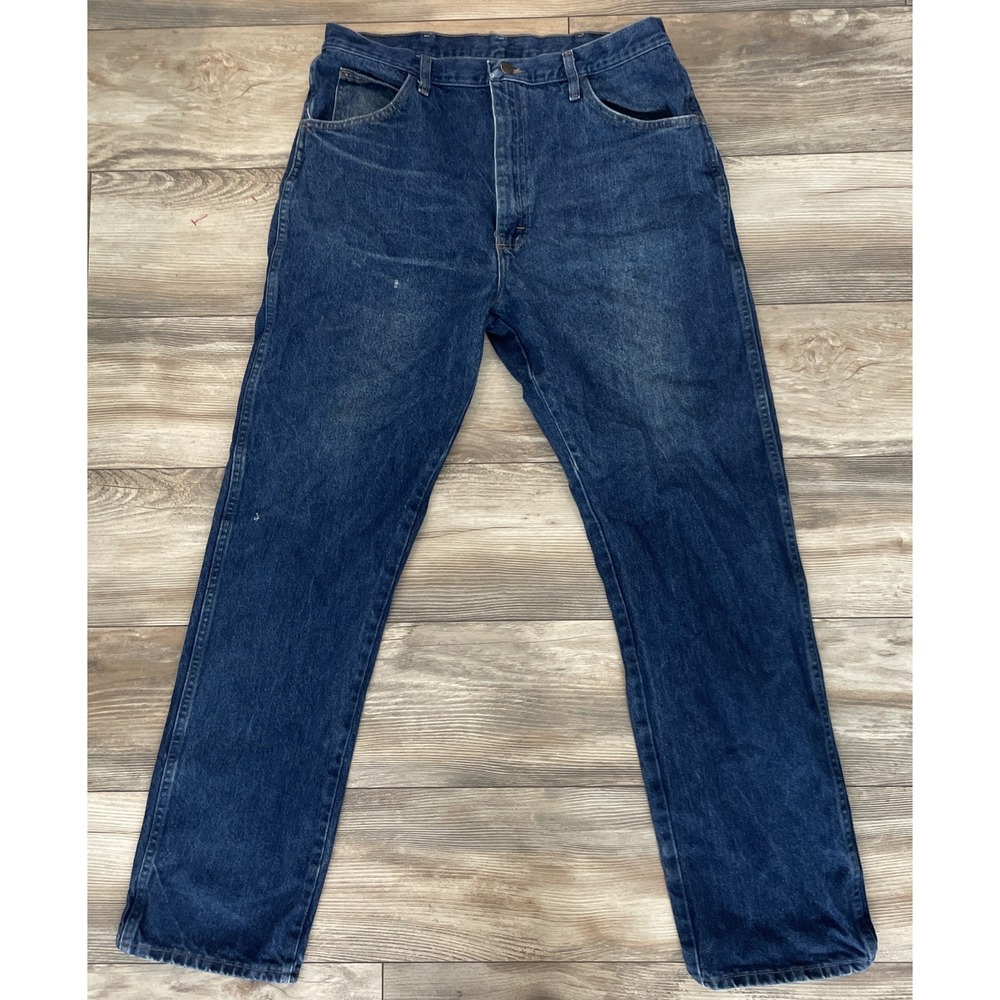 Rustler Jeans Mens 38X34 Straight Leg Dark Wash Workwear Fade Cowboy Blue Cotton
